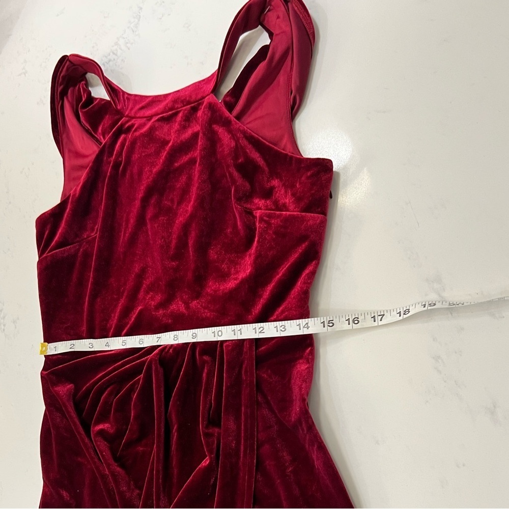 Grace Karin Velvet Burgundy Midi Dress. Courdary stretchy material. - Picture 6 of 12
